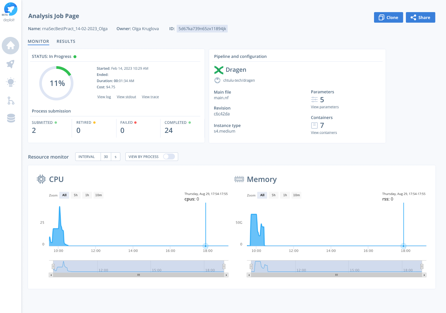 Deploit job monitor interface