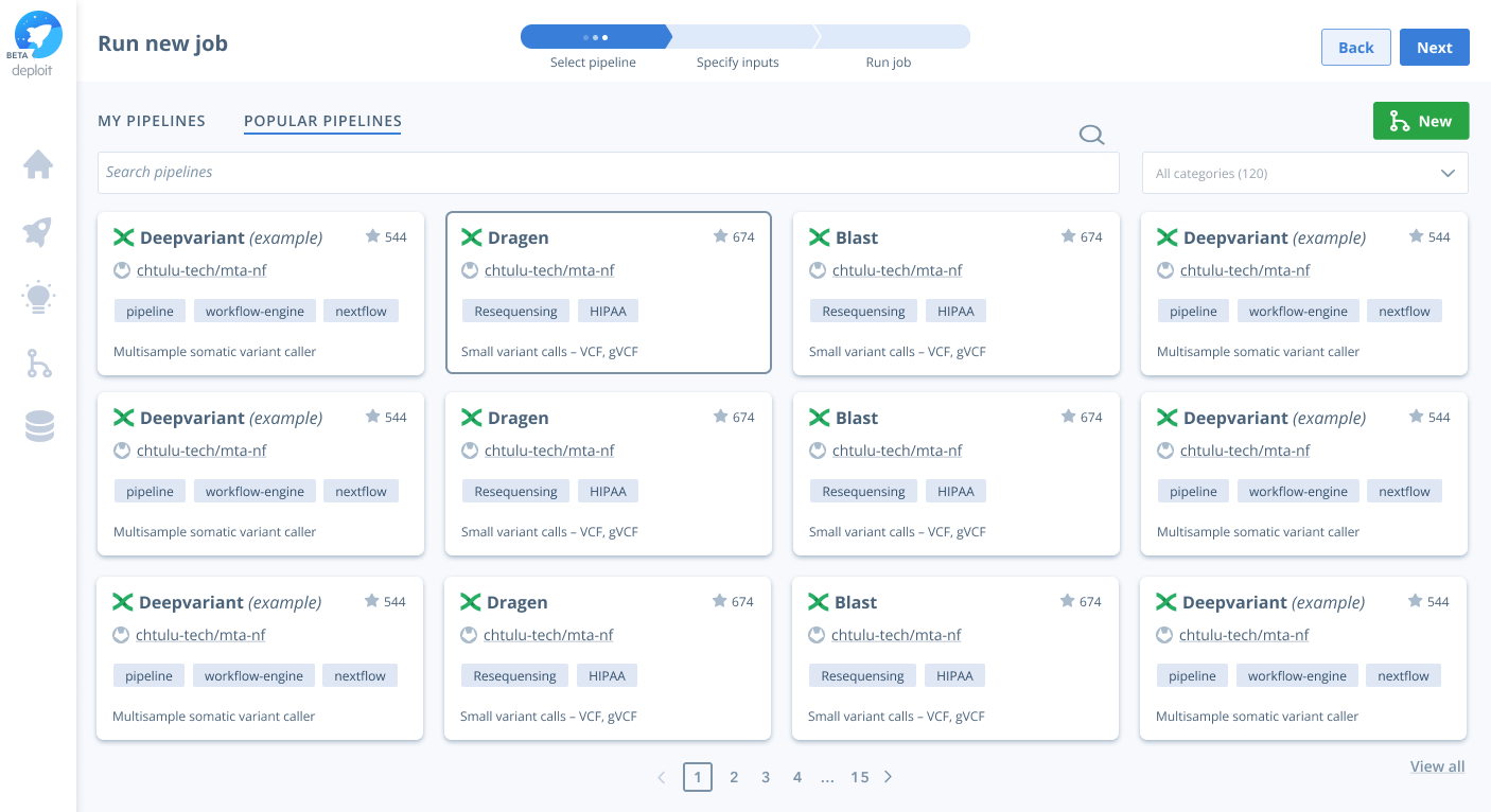 Deploit select Pipeline interface